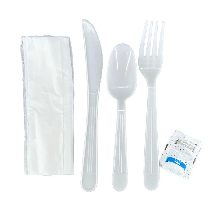 CUT-SET-3 | Cutlery Kit / Meal Kit - 6pcs - White - F/K/TS/N/S&P (Heavy)