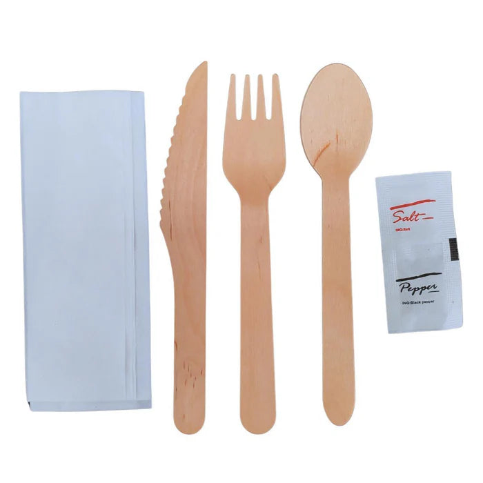 CUT-SET-4 | Wrapped 6pc Wooden Cutlery Kit (F/K/S/N/S/P)