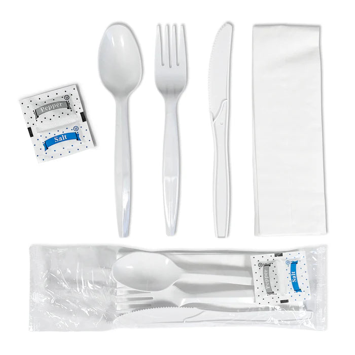 CUT-SET-2 | Cutlery Kit / Meal Kit - 6pcs - White - F/K/TS/N/S&P (Medium Heavy)